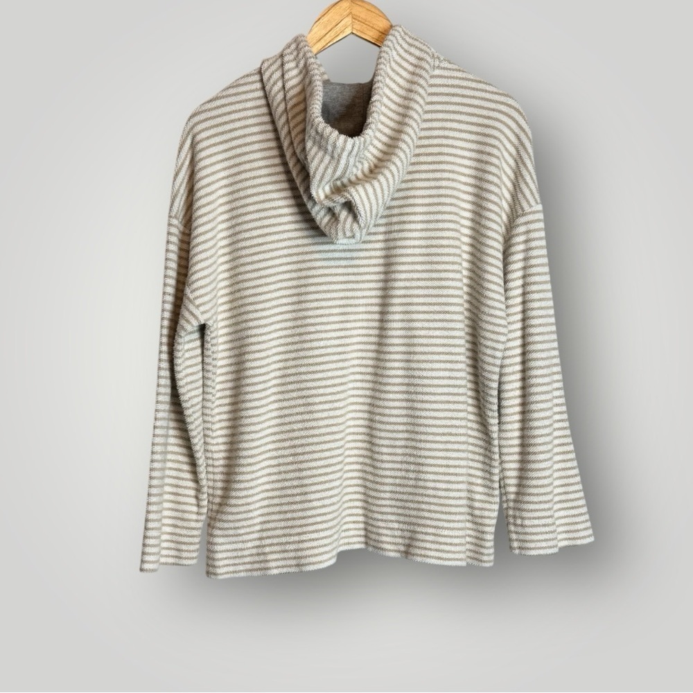 Lou & Grey Striped Tweedy Hoodie Size Large Kangaroo Pocket Long Sleeve 1/2 Zip - Picture 4 of 8
